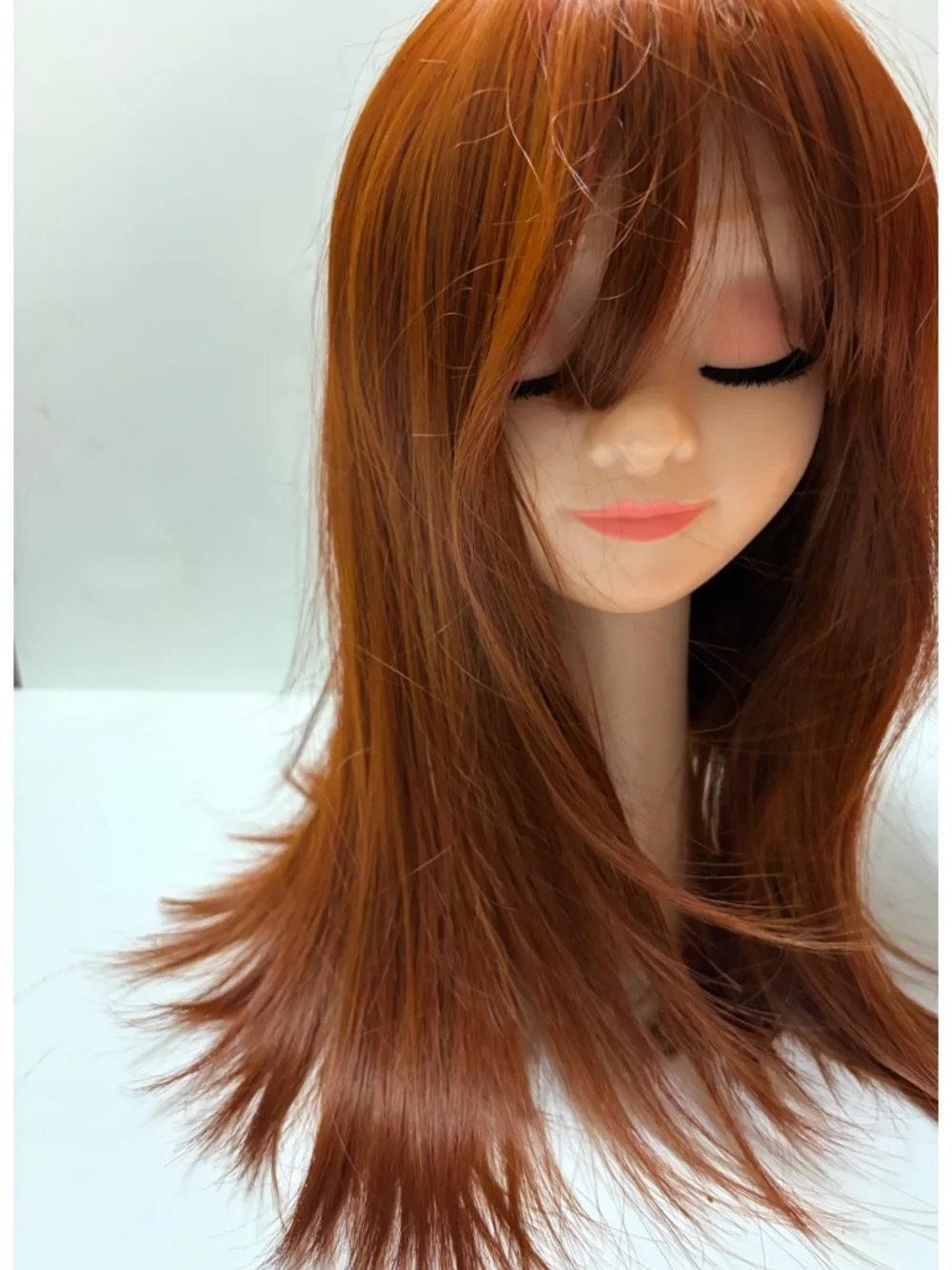 Synthetic Blend Wig with Soft Copper Red Hair with Bangs - Women 30/350